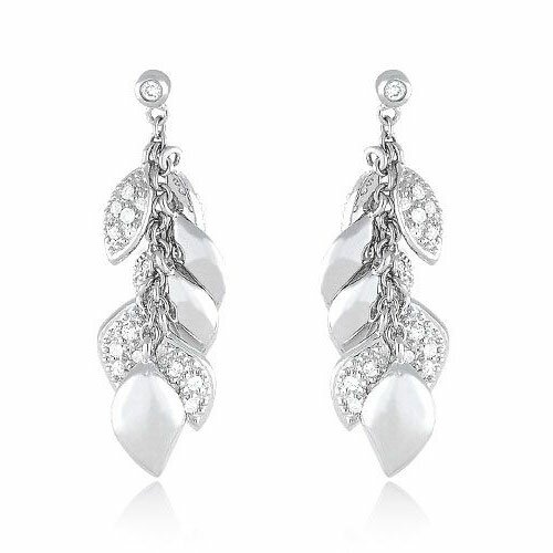 Diamond Leaf Dangle Earrings